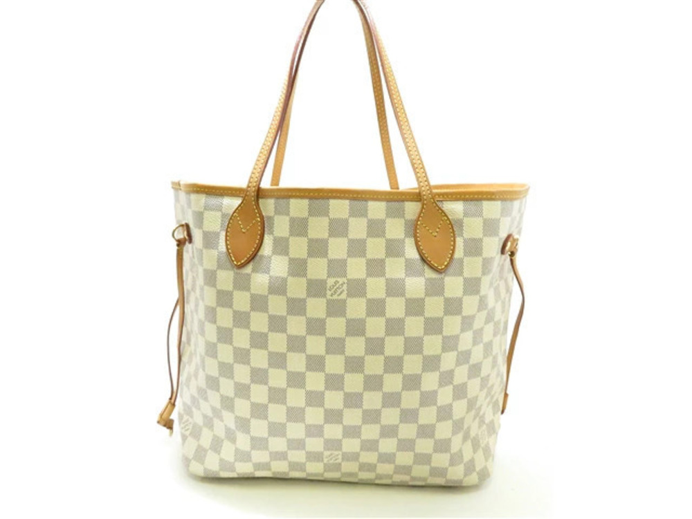 LOUIS VUITTON Neverfull Tote Bag Damier Azur White HU
